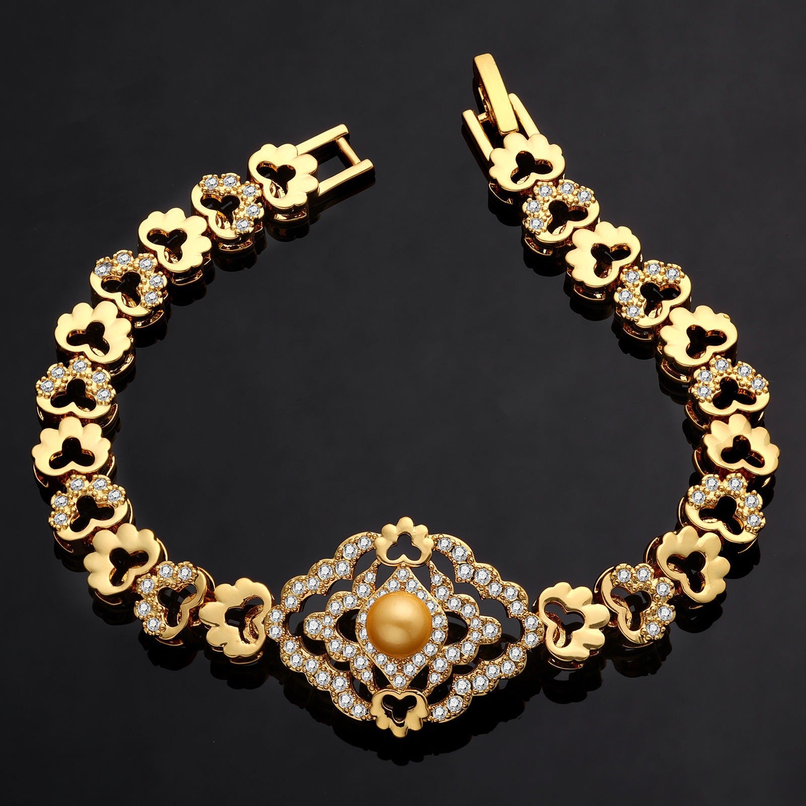 Luxury Gold Pearl Jewelry Set – Necklace Earrings Bracelet Ring for Women