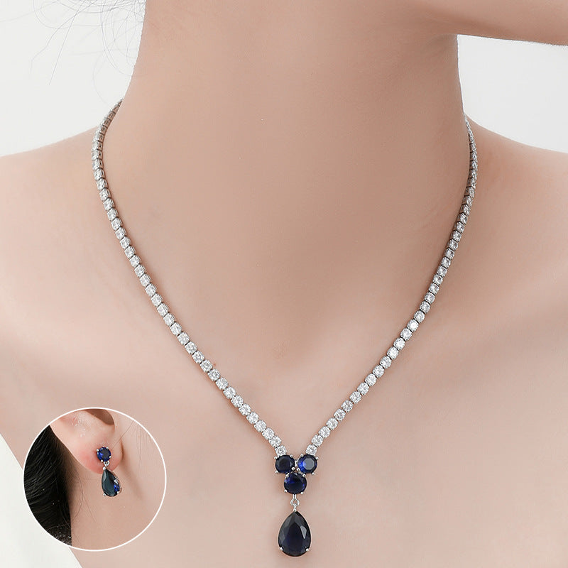 Luxury Ruby Red Crystal Necklace Earrings Set – Elegant Jewelry for Women