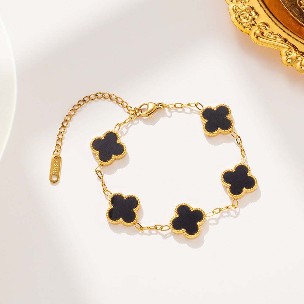 Light luxury titanium steel color four-leaf clover bracelet