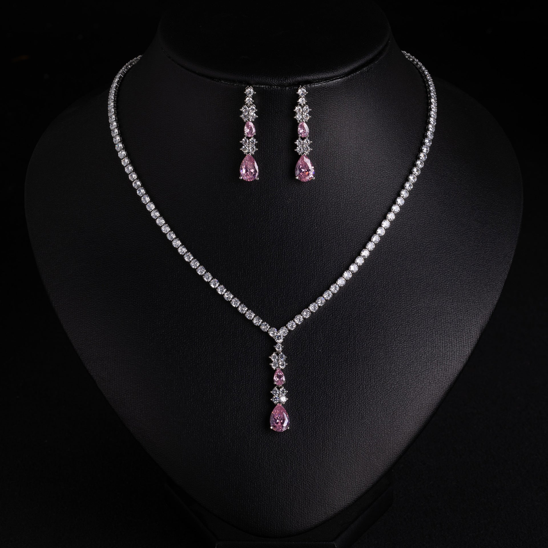 Elegant Emerald Crystal Jewelry Set – Silver Necklace Earrings for Women