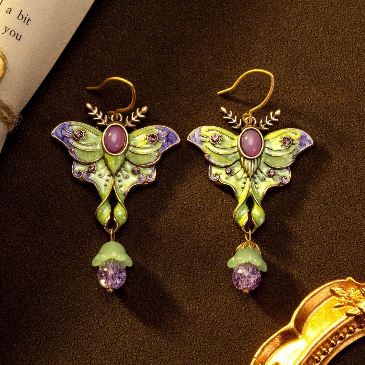 Boucles d'oreilles papillon en émail mignon médiéval