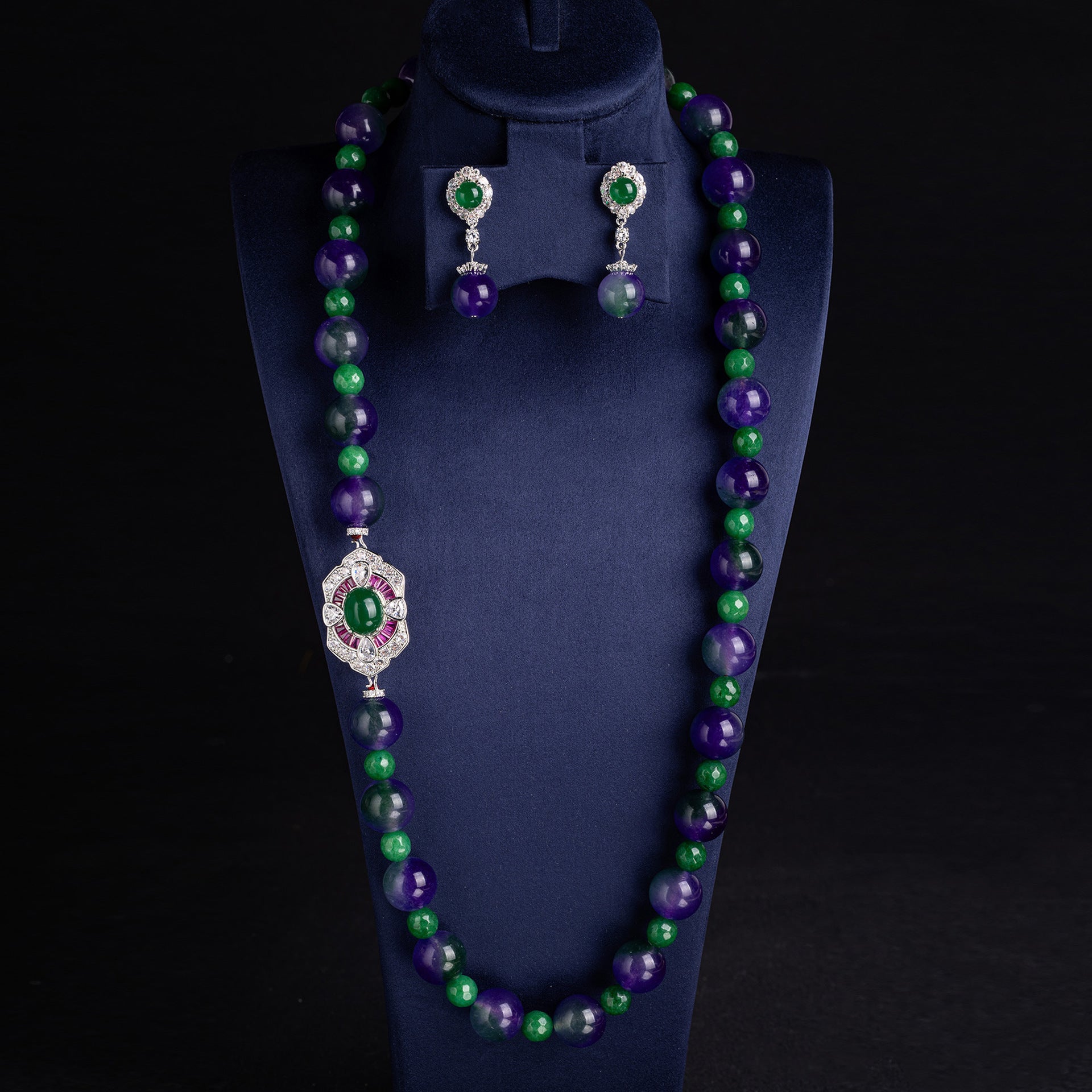 Elegant Red Green Crystal Bead Necklace Set – Luxury Vintage Jewelry for Women