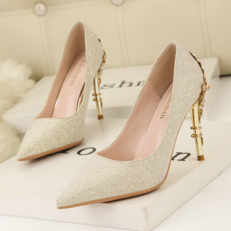 Light luxury wedding metal flower high heels