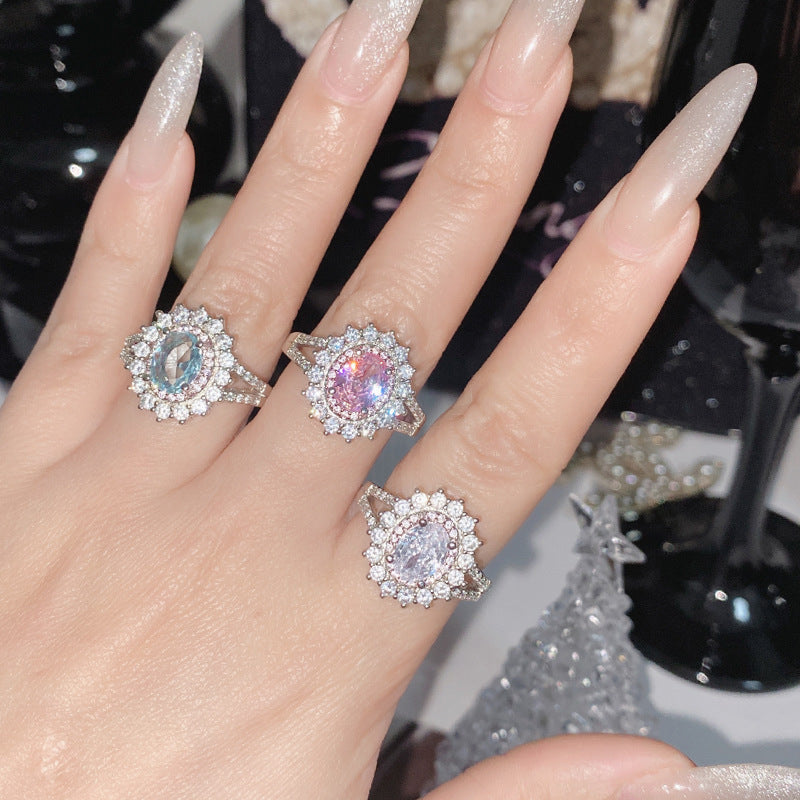 Luxury full diamond sunflower zircon ring