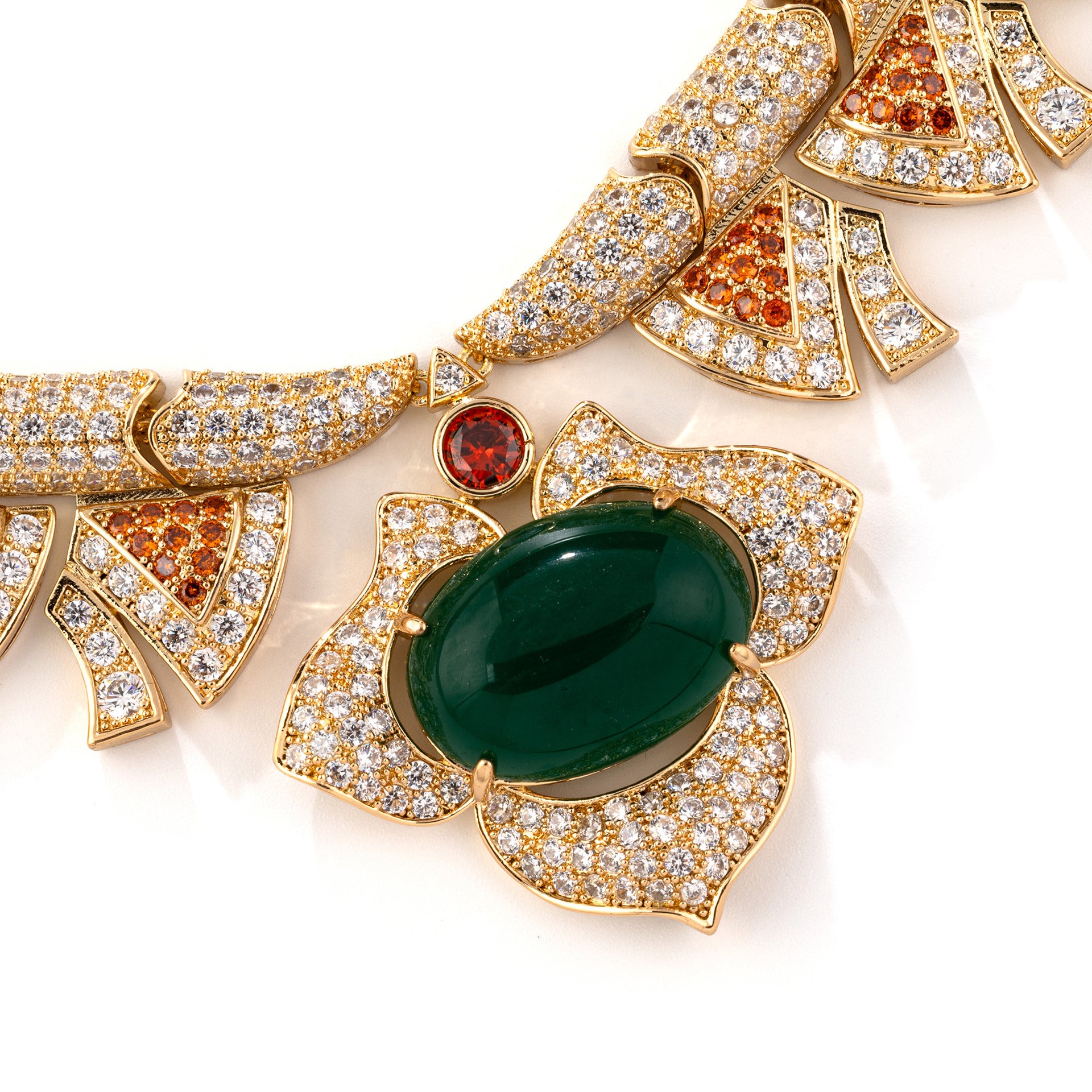 Luxury Red Gemstone Statement Necklace Set – Sparkling Gold Earrings Jewelry