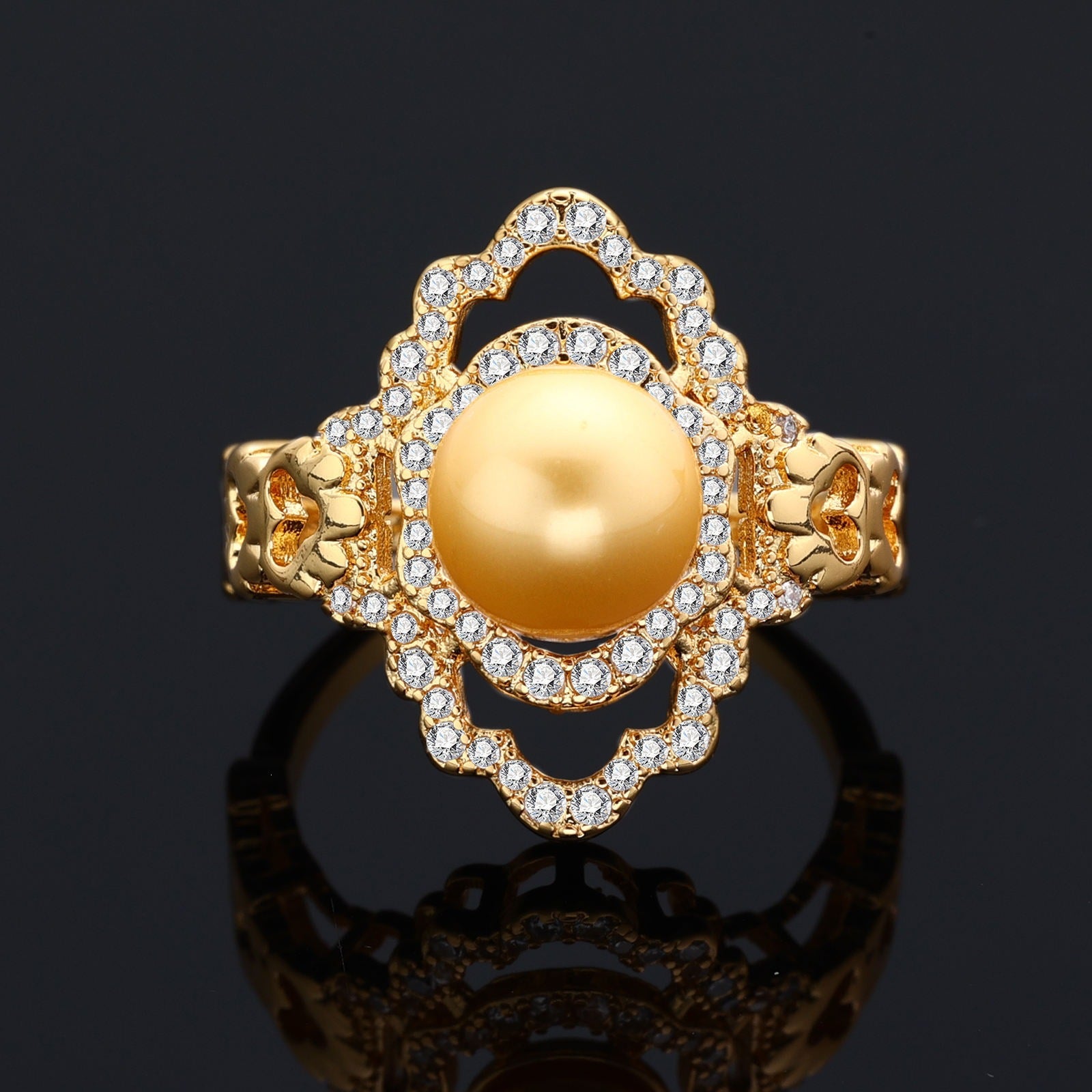 Luxury Gold Pearl Jewelry Set – Necklace Earrings Bracelet Ring for Women