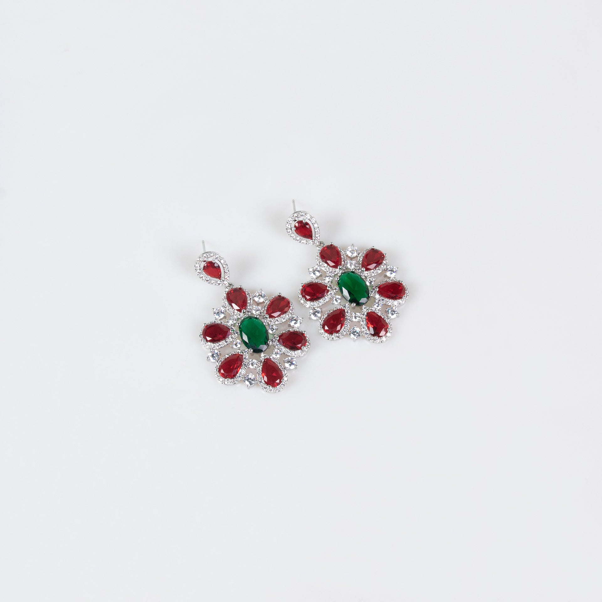 Luxury Red Gemstone Flower Necklace and Earrings Set – Elegant Statement Jewelry