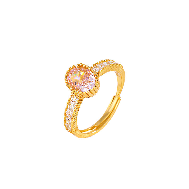 S925 Sterling Silver Pink Diamond Sparkle Adjustable Ring