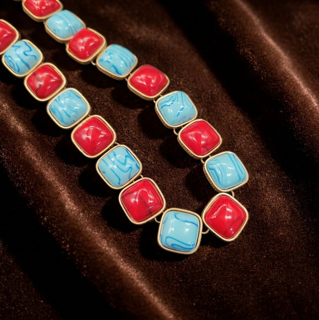 Dopamine beaded necklace new summer collarbone chain color fashion jewelry bracelet stud earrings