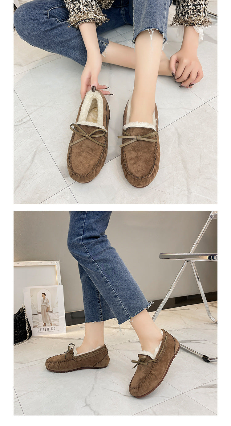 Winter large size soft-soled fleece loafers