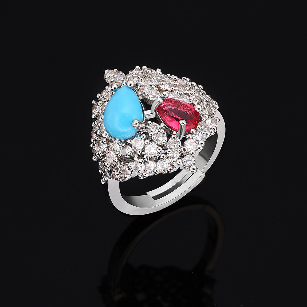 Luxury Blue Red Crystal Jewelry Set Multilayer Necklace Earrings Ring Bracelet Bridal Statement Set for Women
