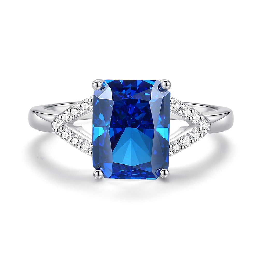 Bague de fiançailles de luxe ovale en saphir bleu pour femme