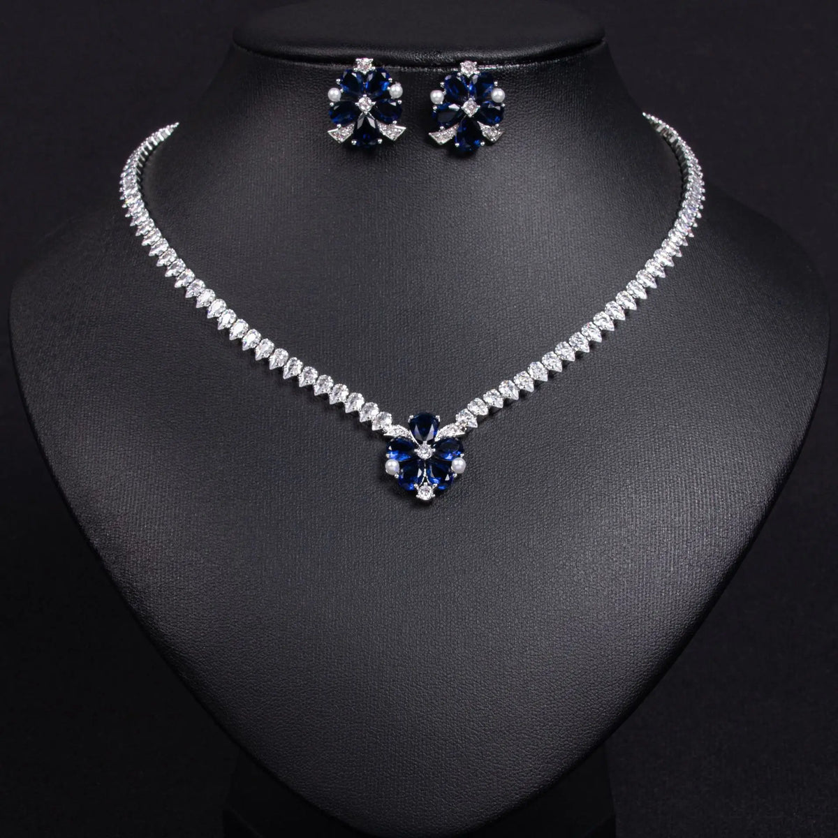 Luxury Emerald Green Floral Necklace Set for Women – Marquise Crystal Jewelry with Matching Earrings