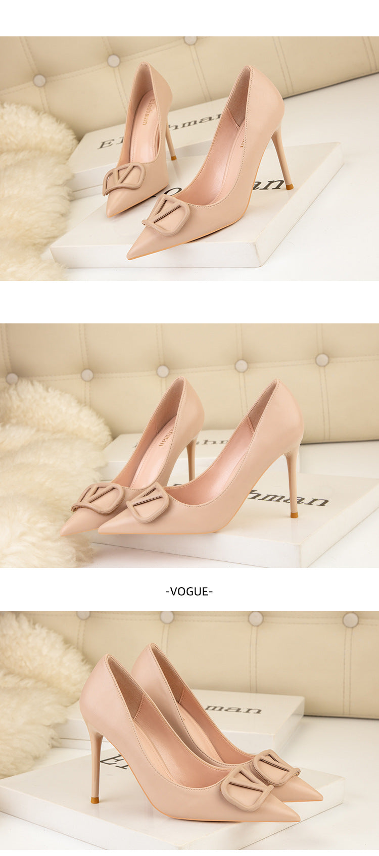 Fashion pointed metal buckle banquet high heels