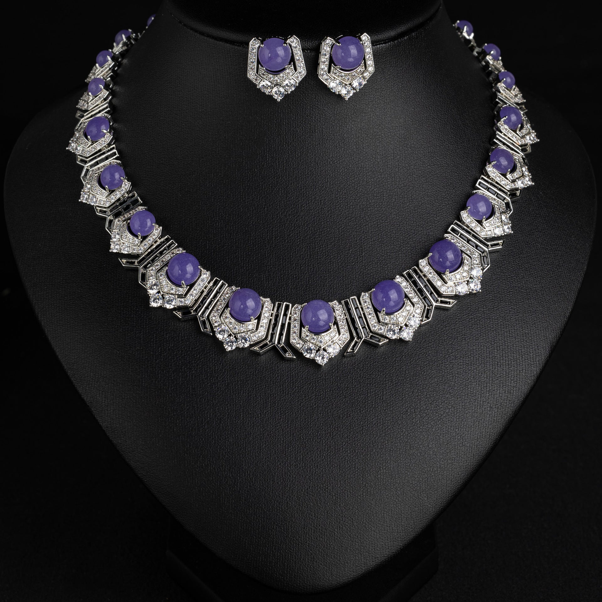 Luxury Ruby Red Crystal Necklace and Earrings Jewelry Set