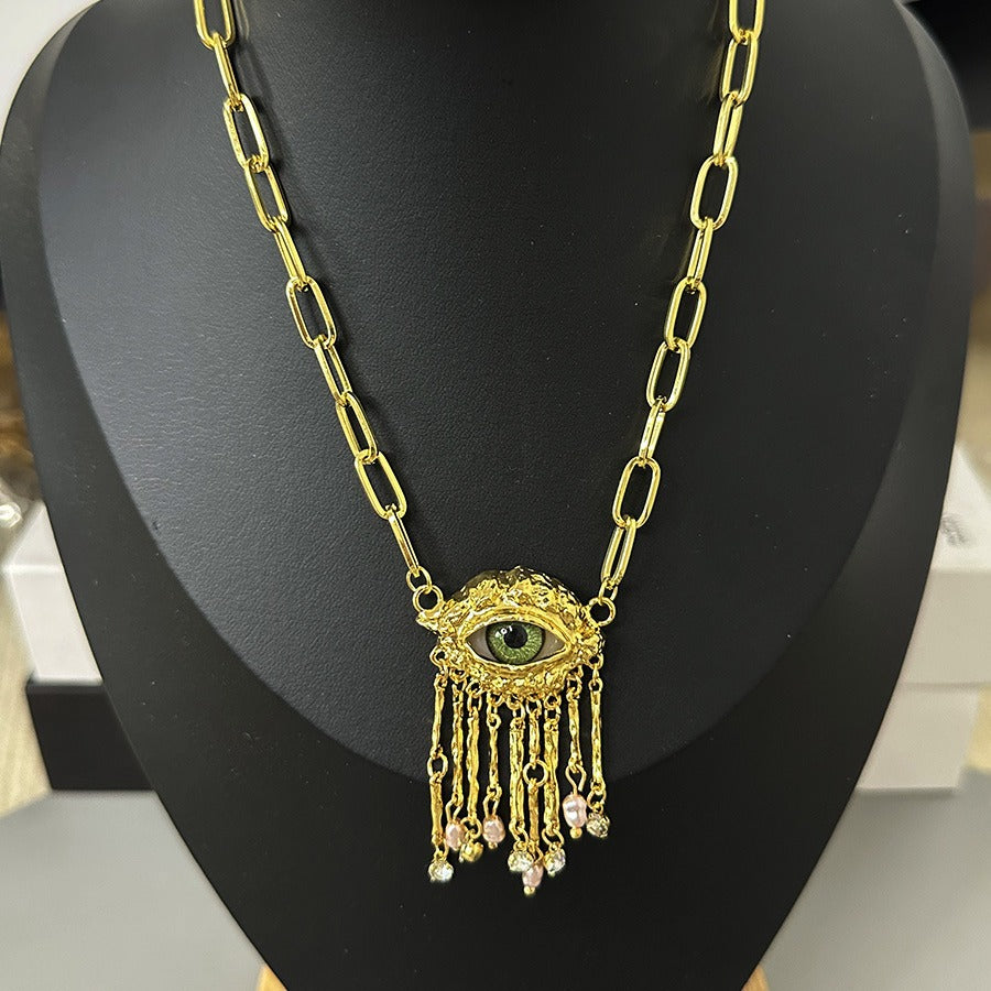 Personalized Demon's Eye Pearl Tassel Necklace, ring, earring, jewelry set