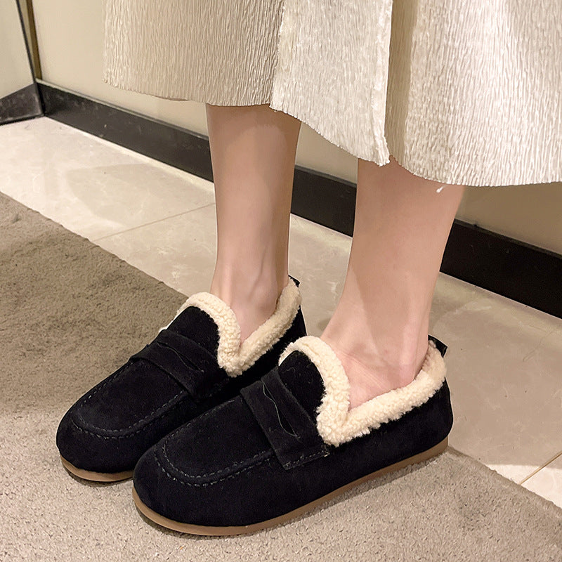 Winter large size velvet warm soft-soled loafers