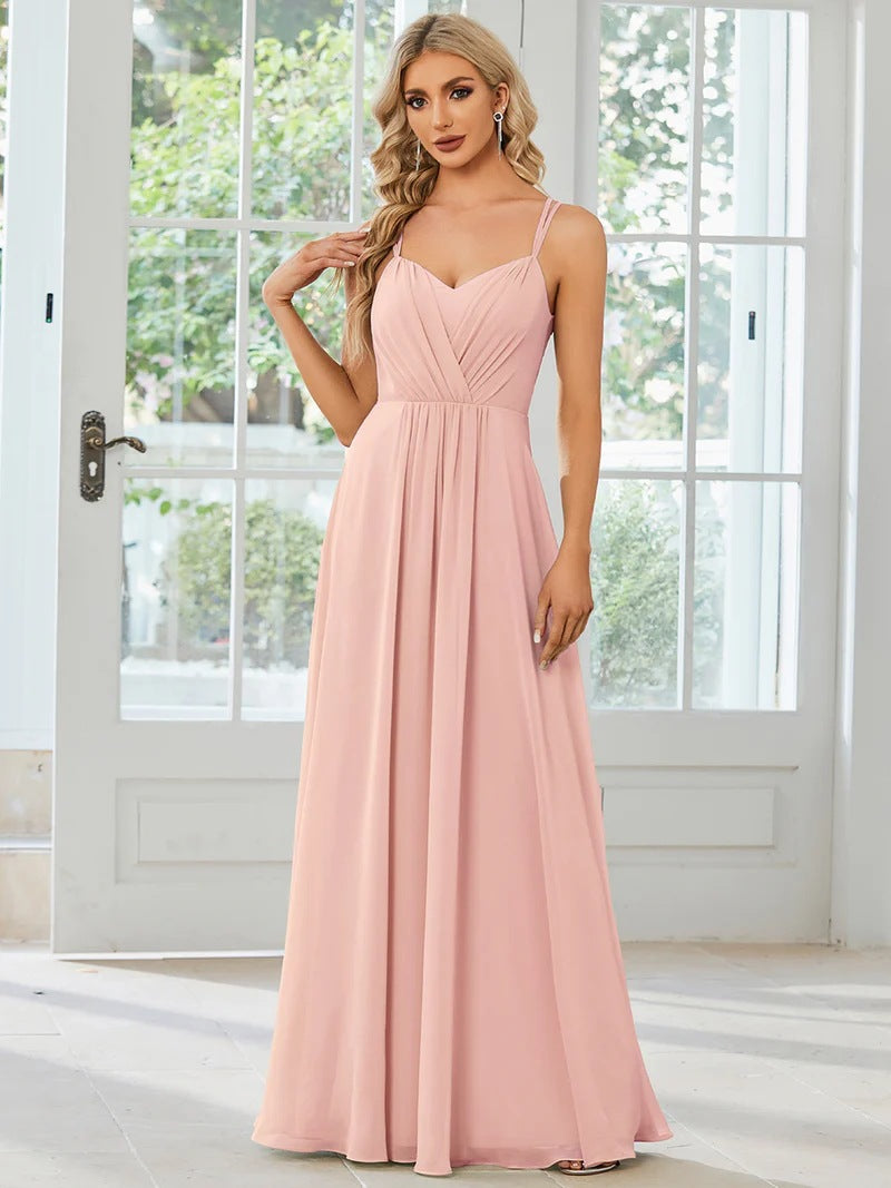 Fashionable and elegant chiffon backless evening gown