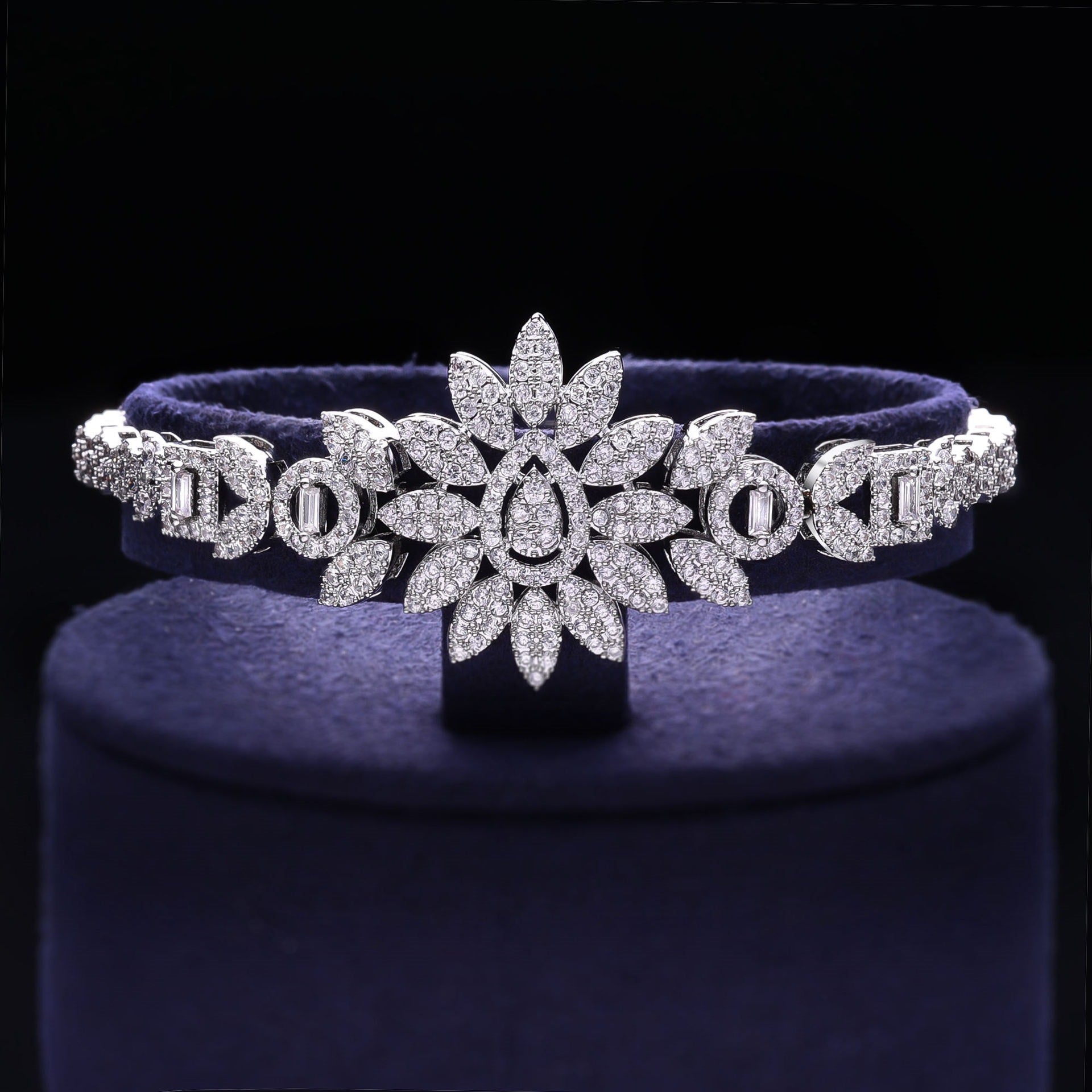 Luxury Floral Diamond Necklace Earrings Bracelet Ring Jewelry Set