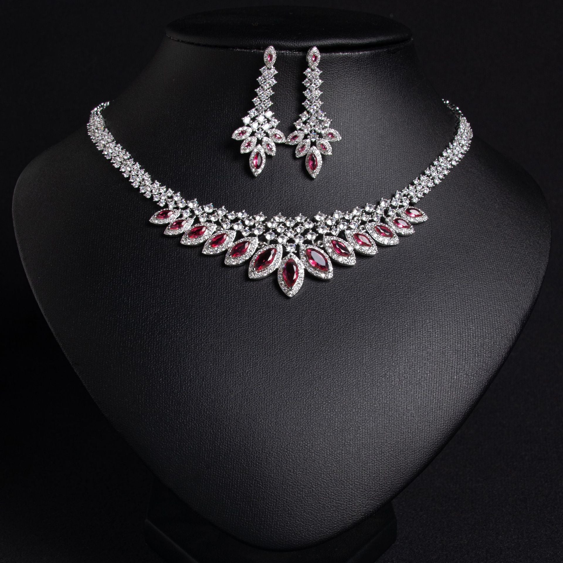 Luxury Multicolor Marquise Gemstone Necklace Set for Women – Elegant Leaf Jewelry with Matching Earrings