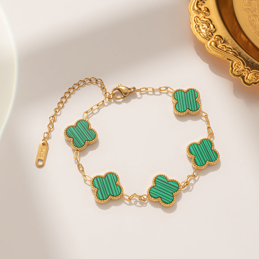 Light luxury titanium steel color four-leaf clover bracelet