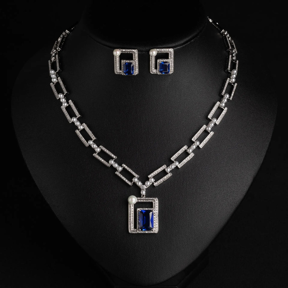 Jewelry Set Women's Square Design Classic Simple Versatile Necklace Earrings Set
