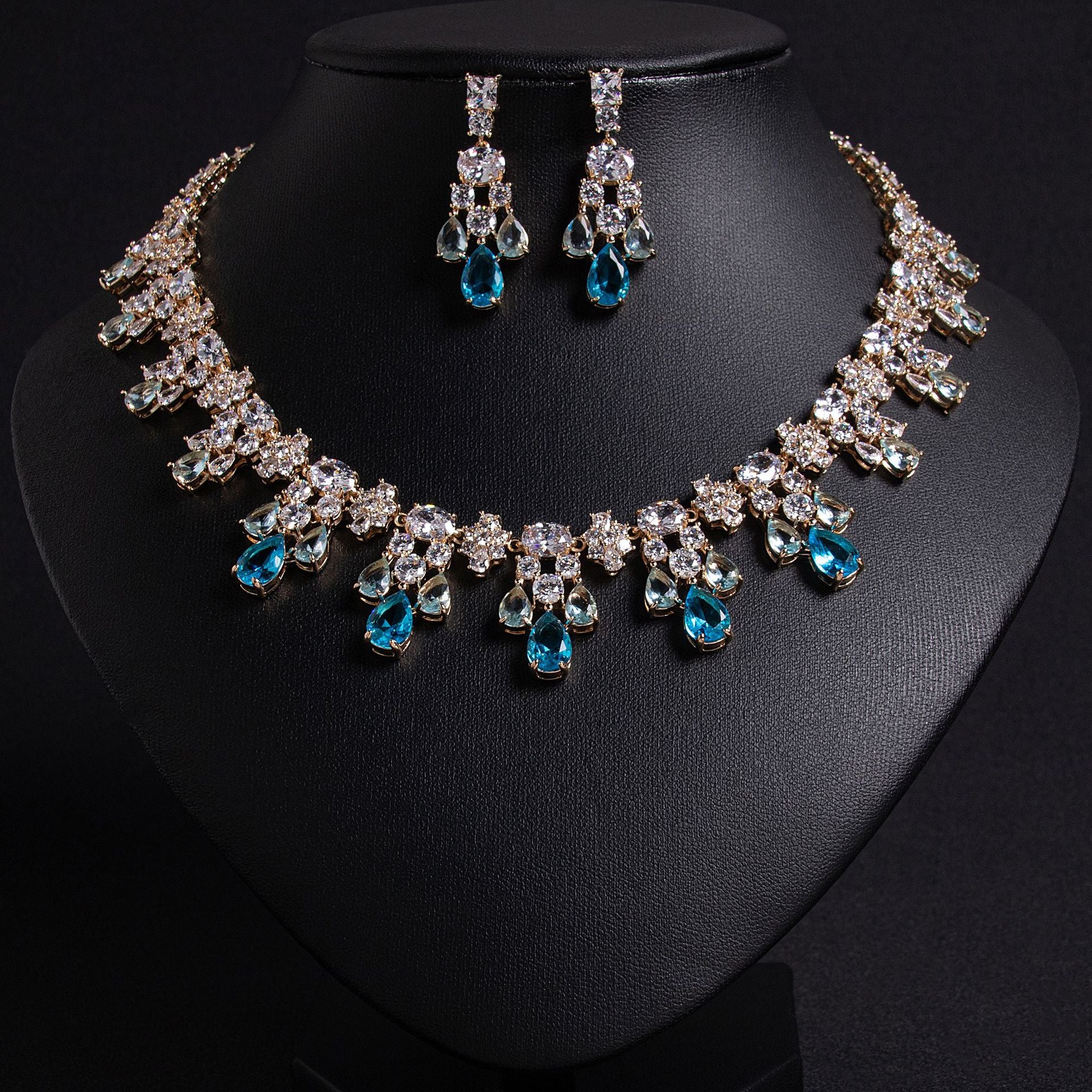Luxury Ruby Red Flower Jewelry Set with Sparkling Crystals