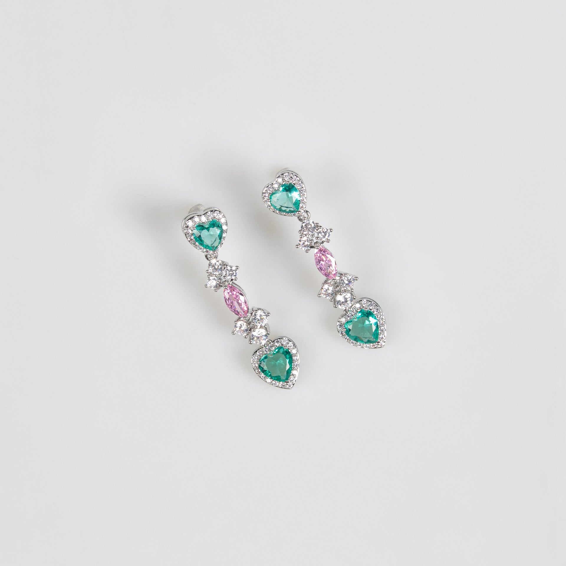 Luxury Emerald Pink Crystal Necklace and Earrings Jewelry Set