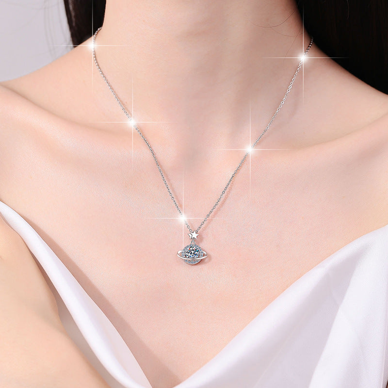 S925 Dream Planet 1 Carat Mozzarella Diamond Necklace