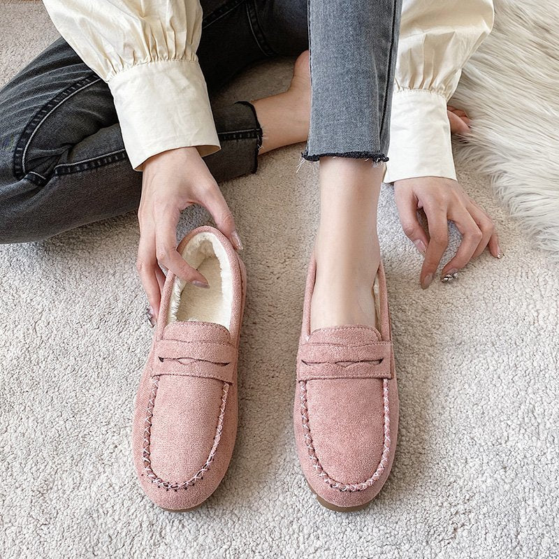 Fashion large size velvet beef tendon soft-soled loafers