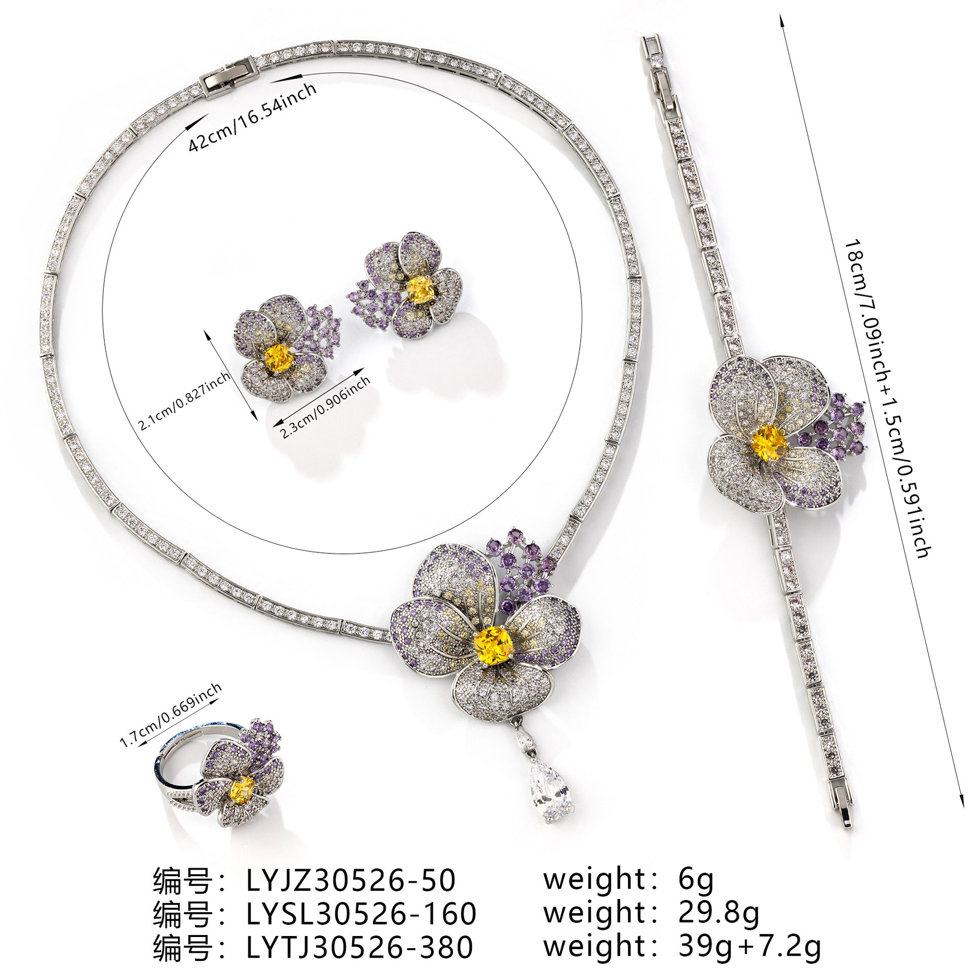 Luxury White Crystal Floral Jewelry Set – Elegant Statement Necklace Earrings