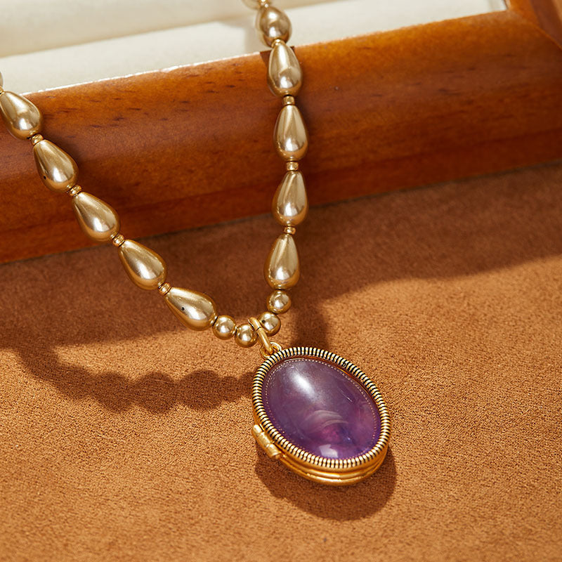 Collier simple en pierre précieuse violette de qualité supérieure style vintage
