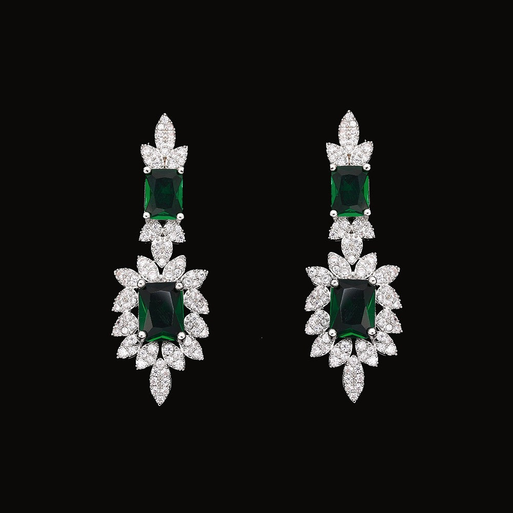 Luxury Emerald Green Crystal Jewelry Set – Necklace Earrings Bracelet Ring for Women