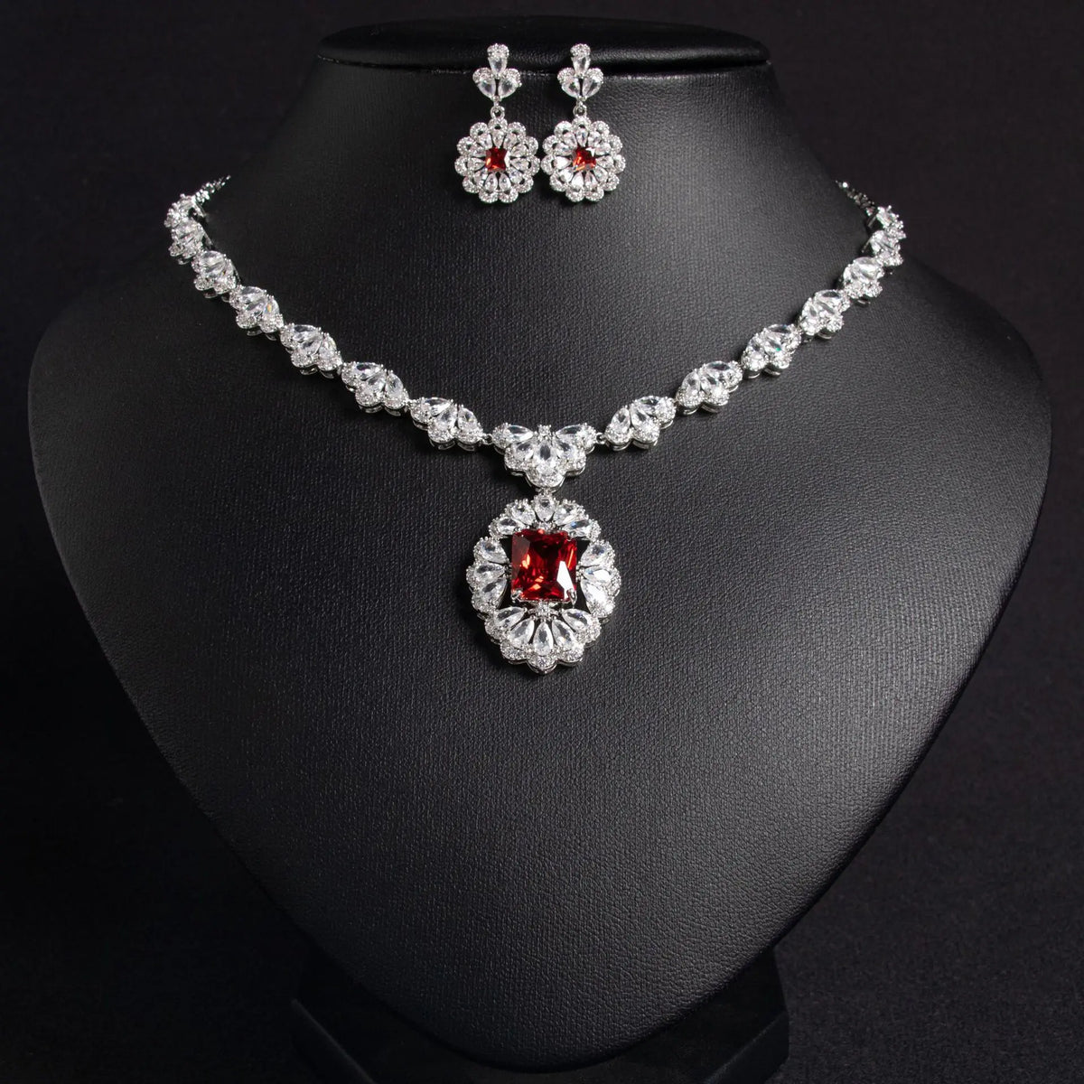 Luxury Yellow Gemstone Floral Necklace Set for Women – Marquise Crystal Jewelry with Matching Earrings