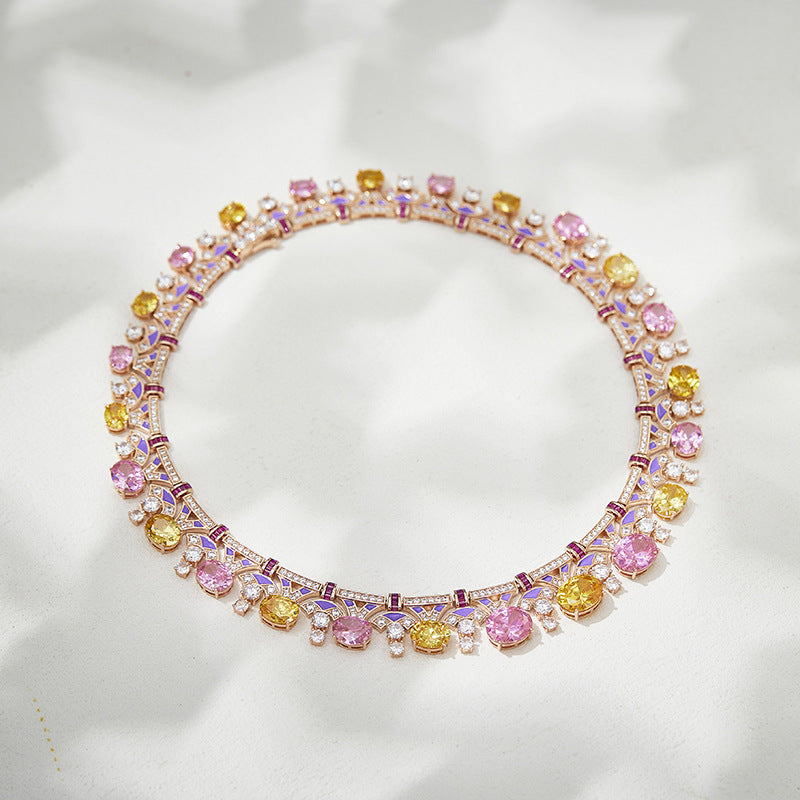 Gold plated enamel gemstone necklace