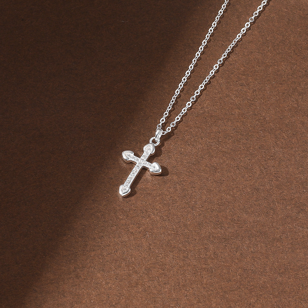 S925 sterling silver diamond inlaid simple cross pendant necklace