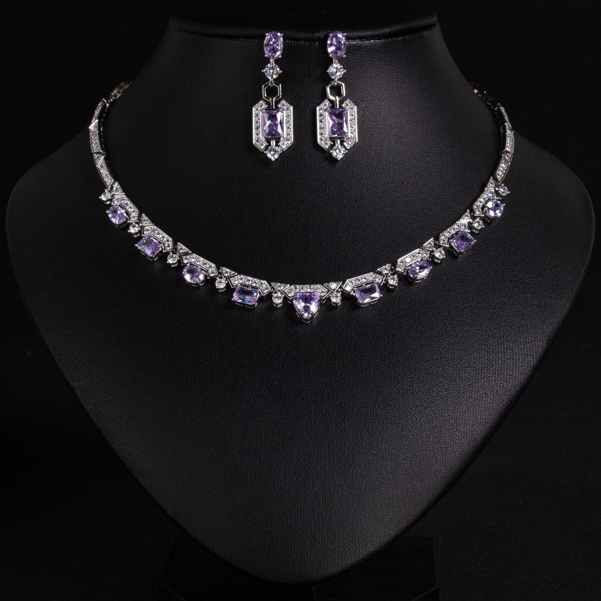 Luxury Multicolor Crystal Necklace and Earrings Jewelry Set