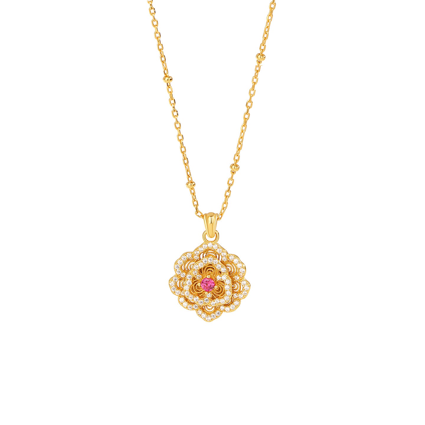 S925 Sterling Silver Diamond Flower Necklace