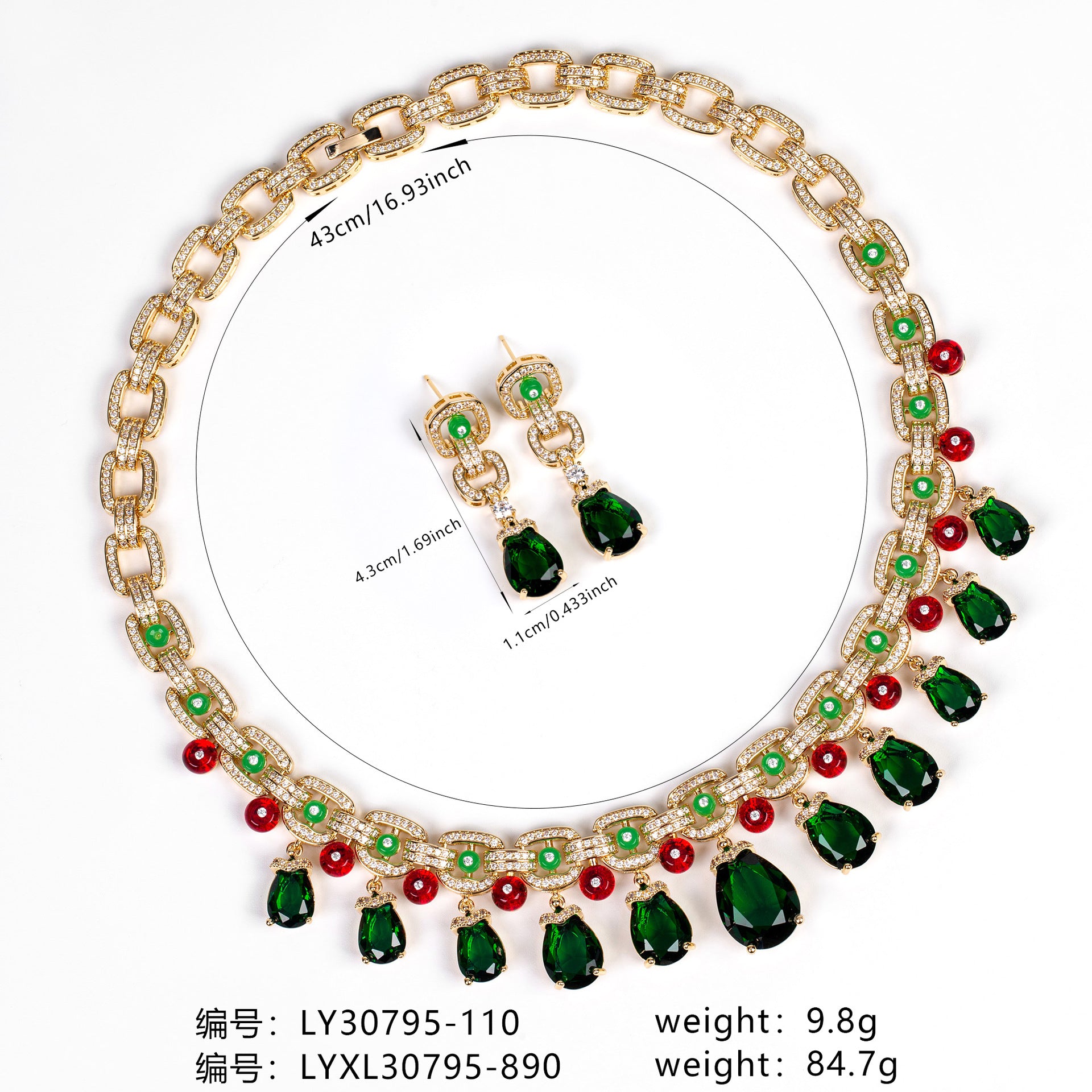 Luxury Multicolor Crystal Necklace Set with Pink Green Red Stones – Statement Jewelry for Women