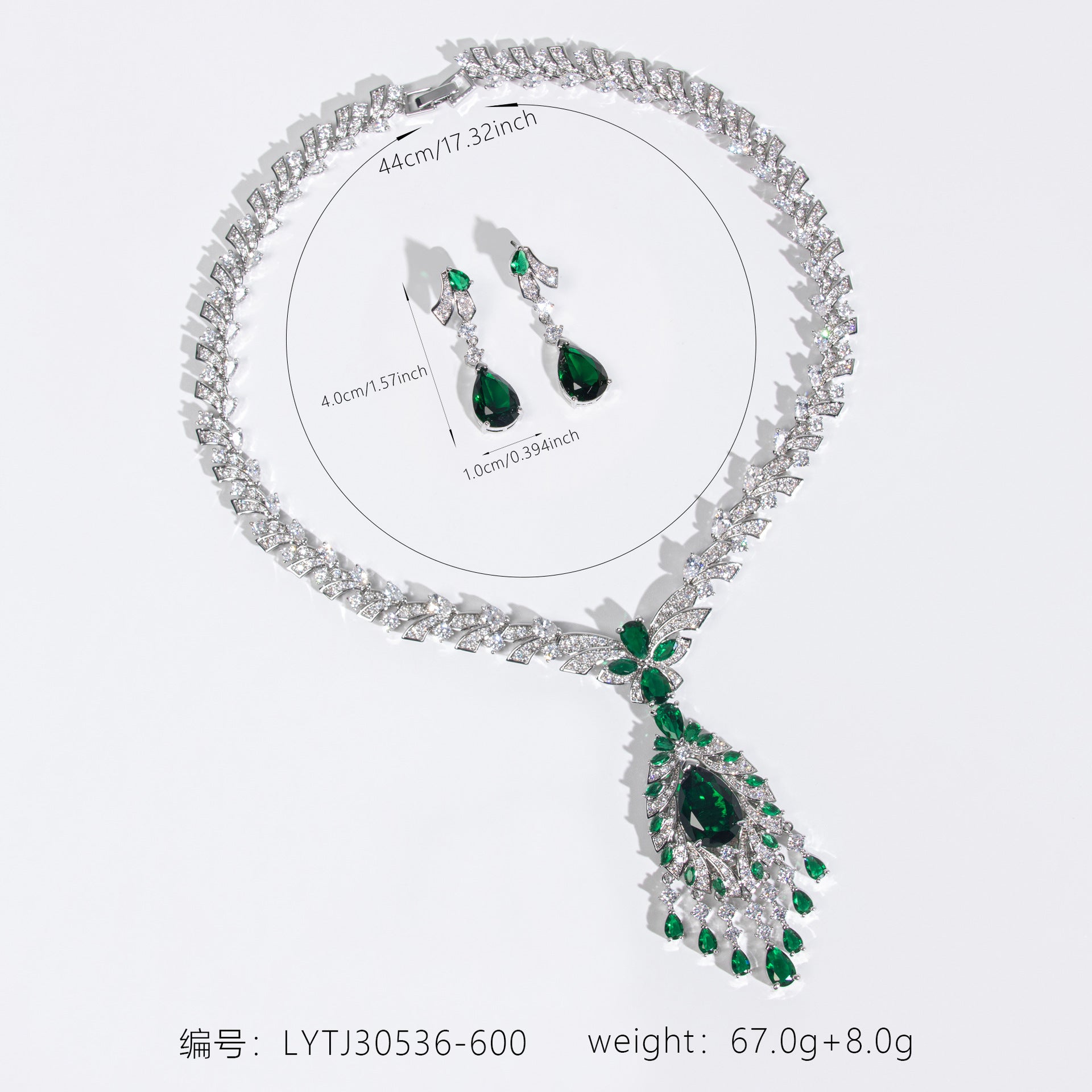 Ensemble collier et boucles d'oreilles en zircon goutte d'eau, style luxe léger
