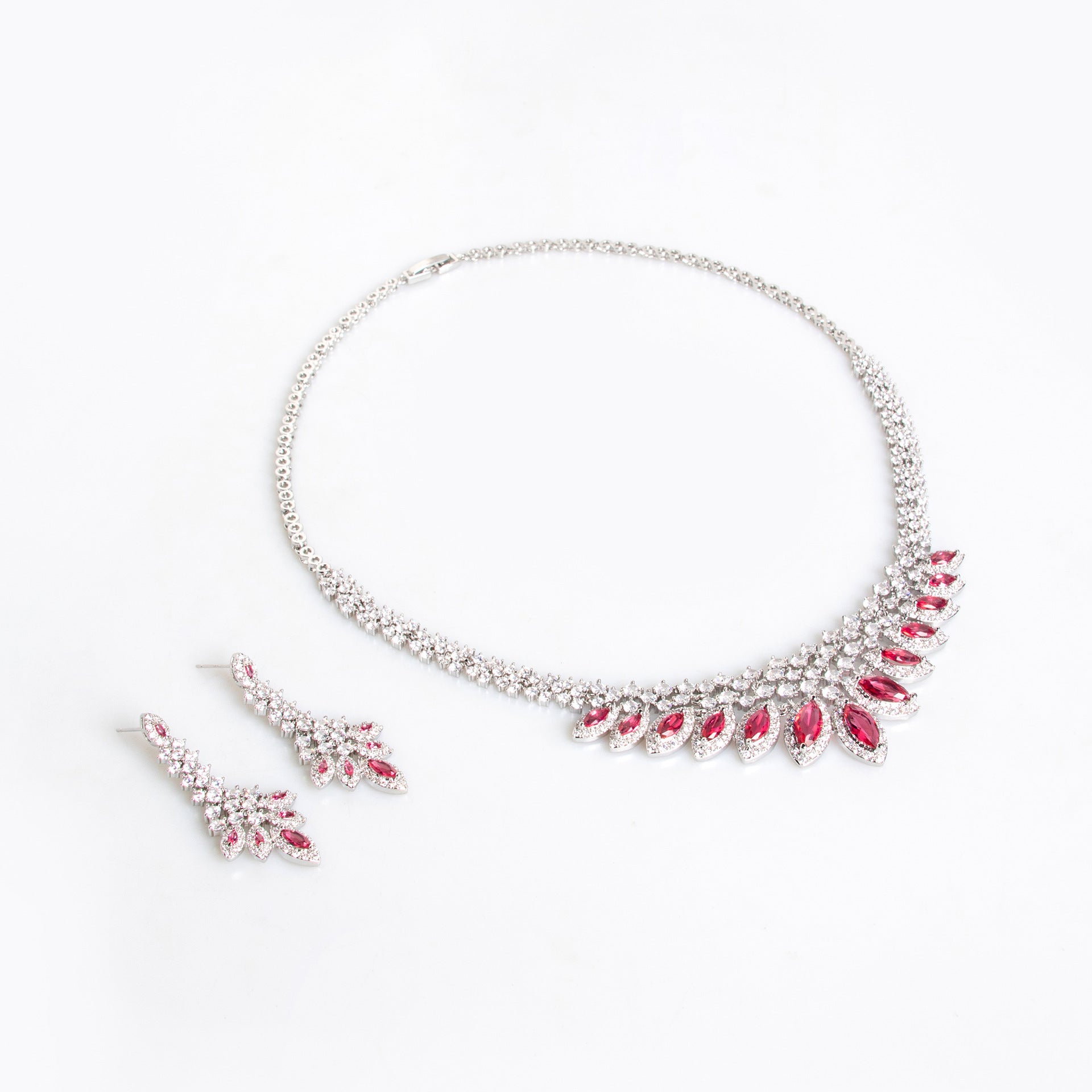 Luxury Multicolor Marquise Gemstone Necklace Set for Women – Elegant Leaf Jewelry with Matching Earrings