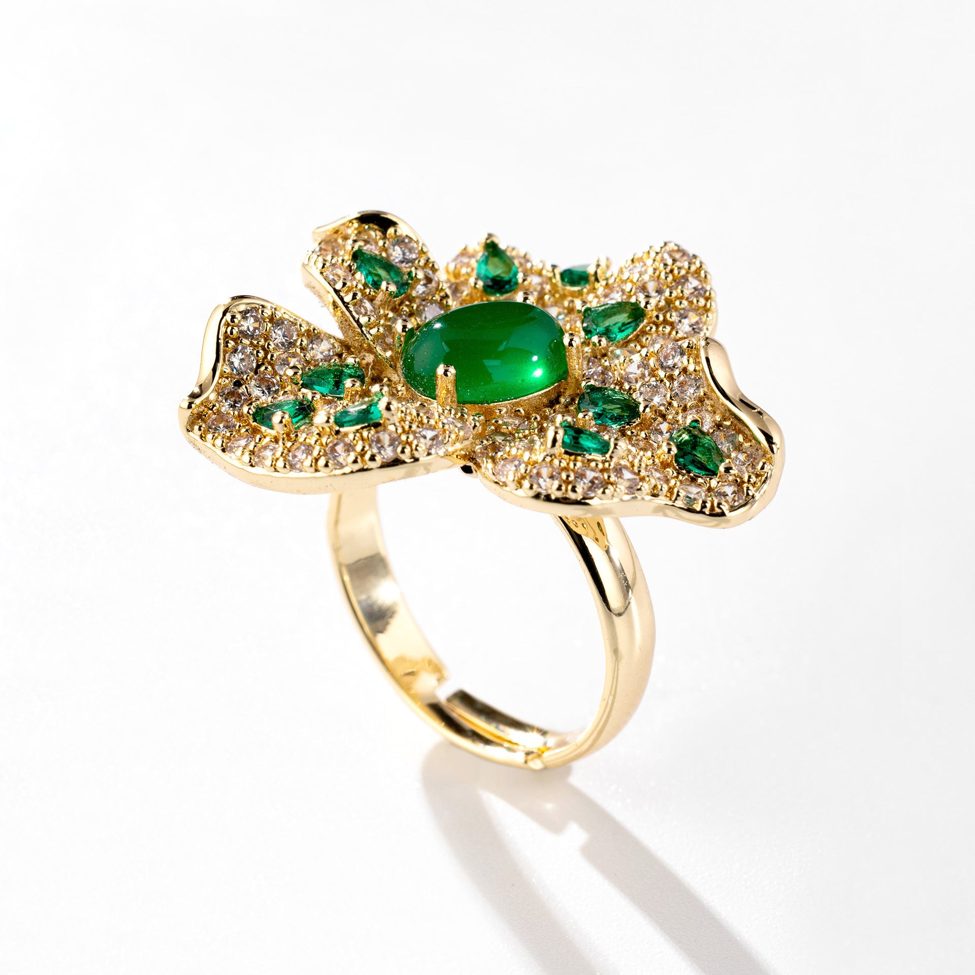 Vintage Gold Tone Red Crystal Flower Cocktail Ring for Women