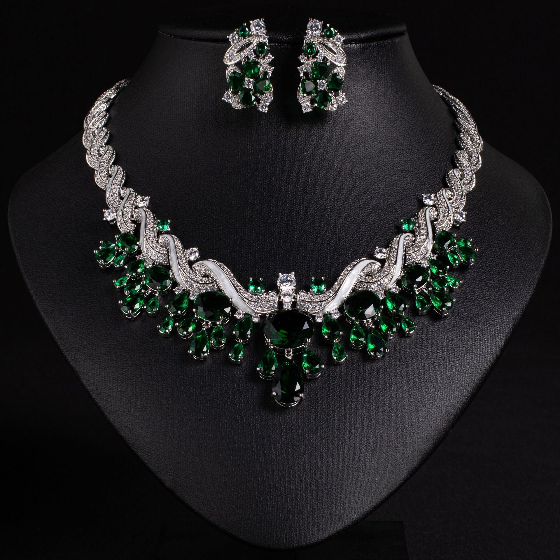 Luxury Multicolor Crystal Statement Necklace and Earrings Jewelry Set