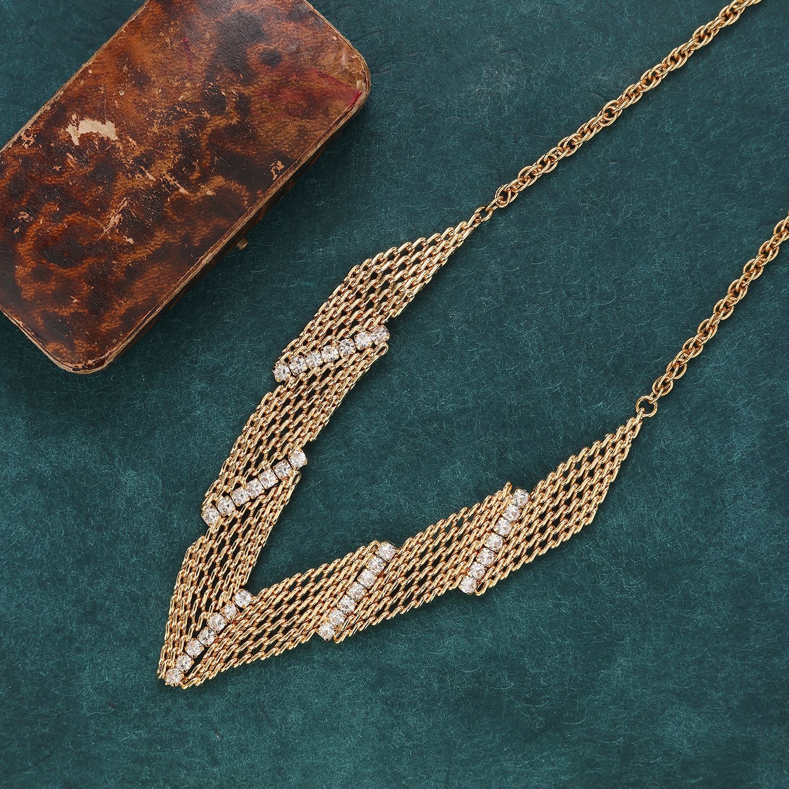 Gold Luxury Gem Necklace Earrings Set