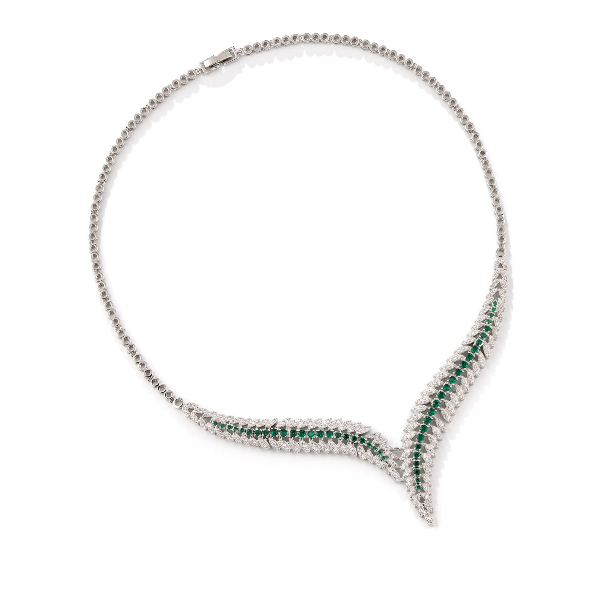 Luxury Emerald Green Leaf Necklace Earrings Set – Elegant Jewelry for Women