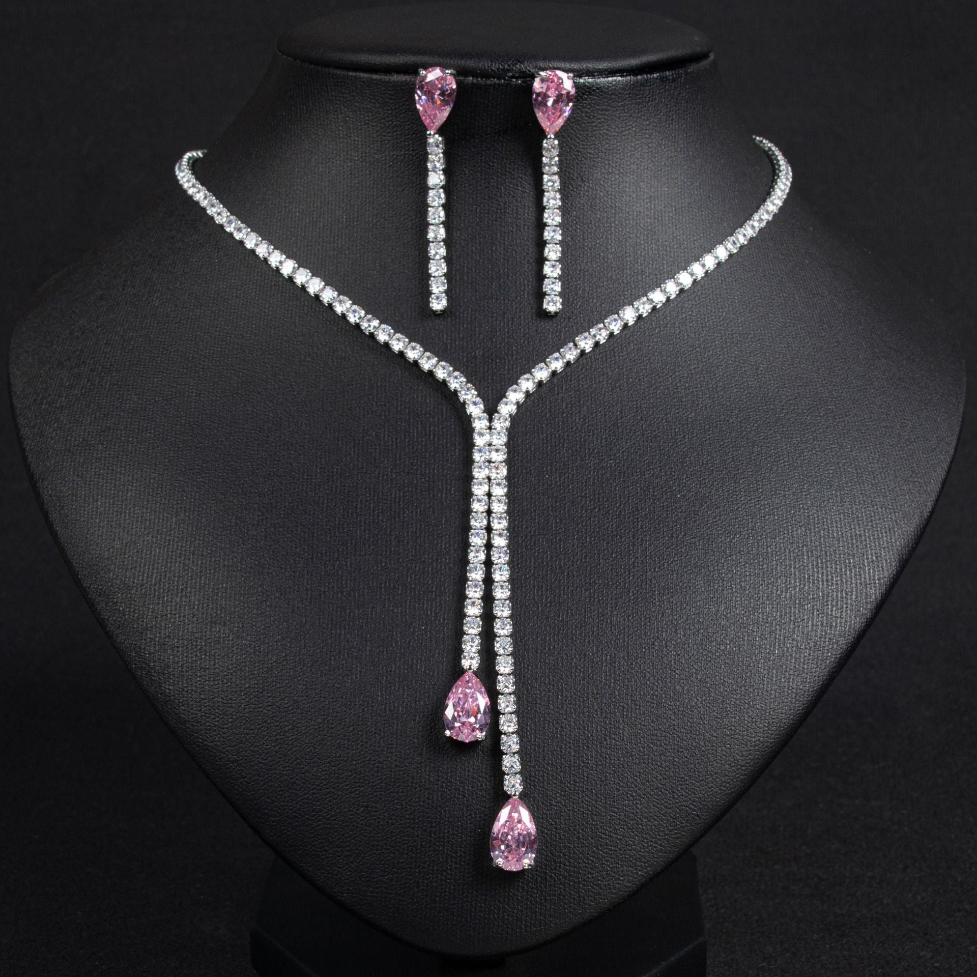 Elegant Red Teardrop Crystal Necklace and Earrings Set – Luxury Statement Jewelry