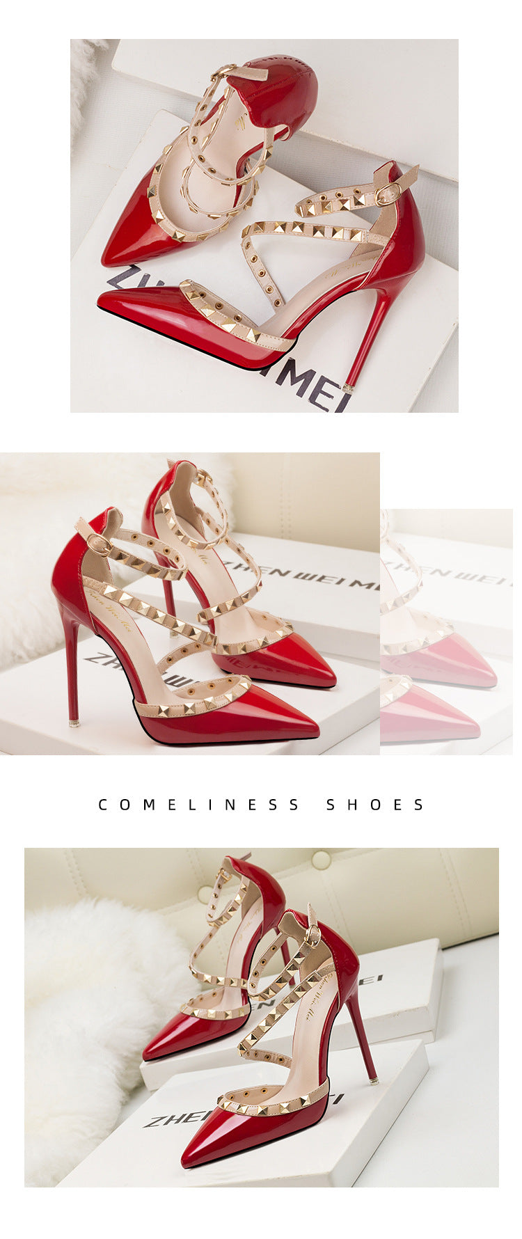 Simple pointed rivets hollow word with high heels