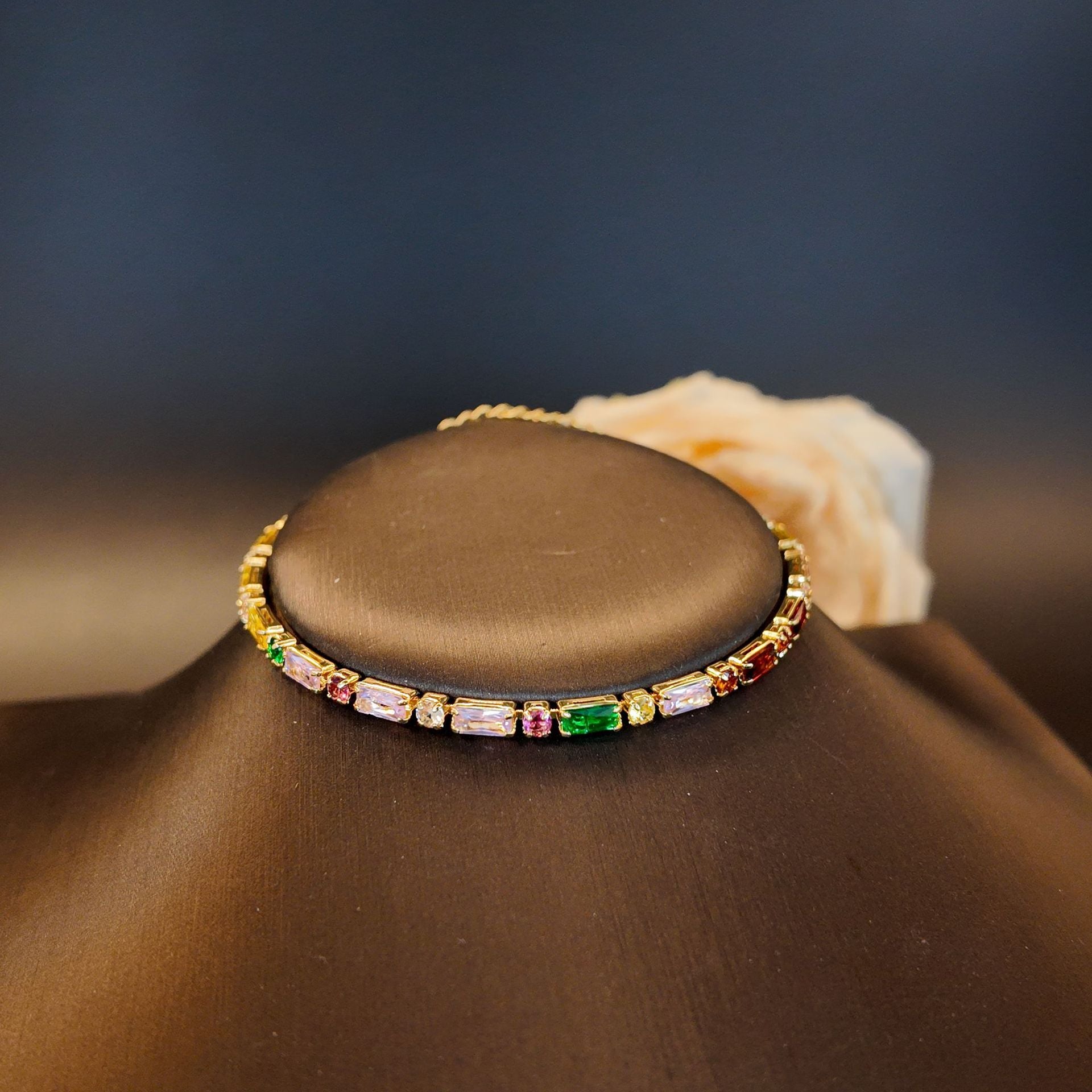 Light Luxury Rainbow Gem Bracelet Necklace Set