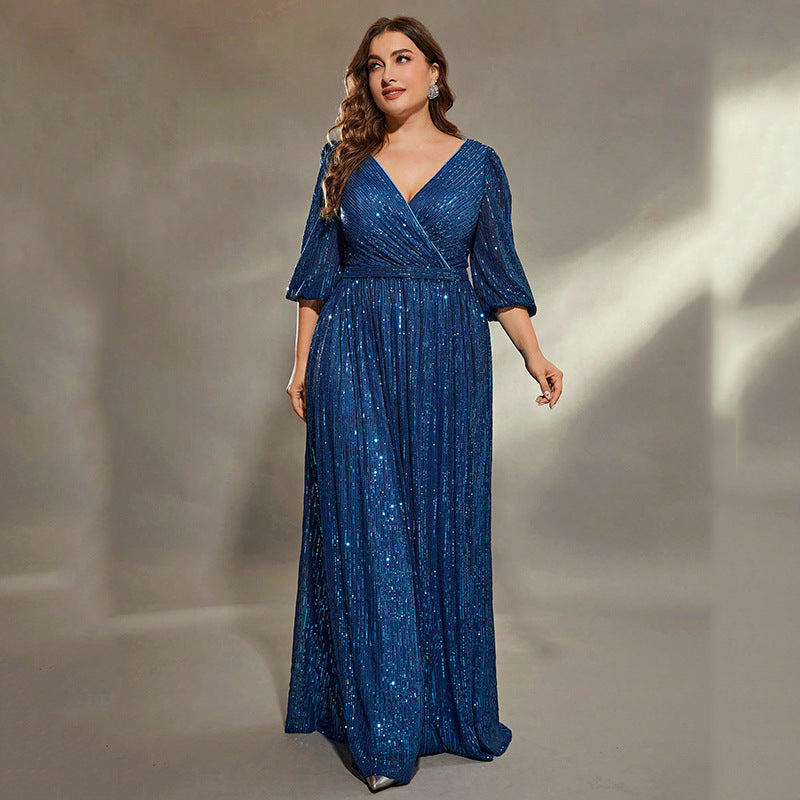 Fashion plus size temperament V-neck elegant dress