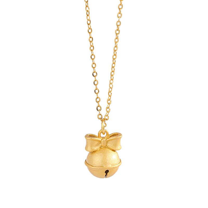 S925 Sterling Silver Christmas Bow Bell Necklace
